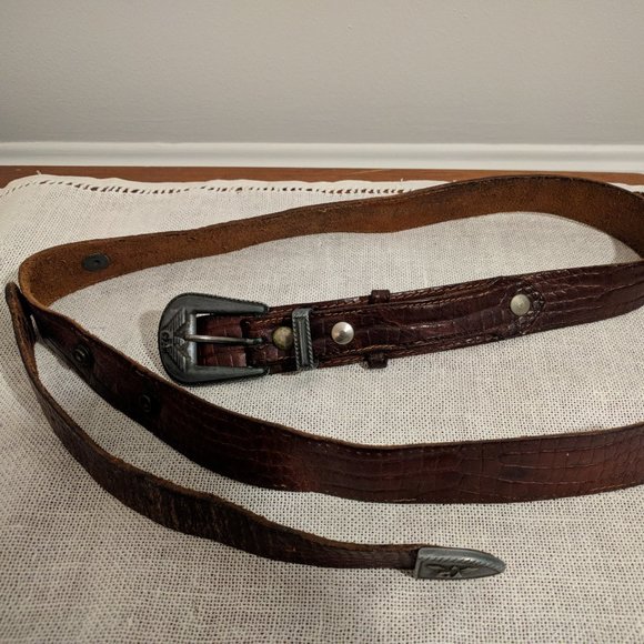 Armani Vtg Belt Brown Embossed Leather 26-37'' - Picture 1 of 5